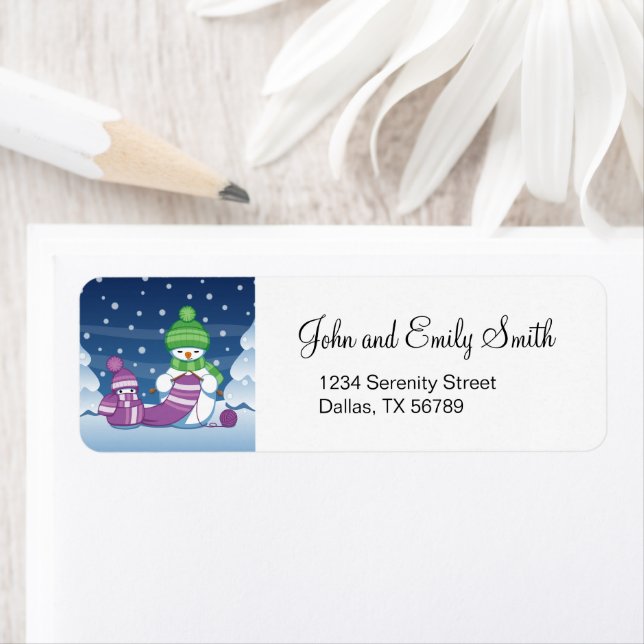 Crafty Snowman Knitting Scarf Label (Insitu)