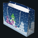 Crafty Snowman Knitting Scarf Large Gift Bag<br><div class="desc">Vector illustration of two adorable cartoon snowmen dressed in knitted hats and scarves. The big crafty snowman is knitting an oversized scarf for the little one. The scarf is already wrapped several times around the cute little snowman.</div>