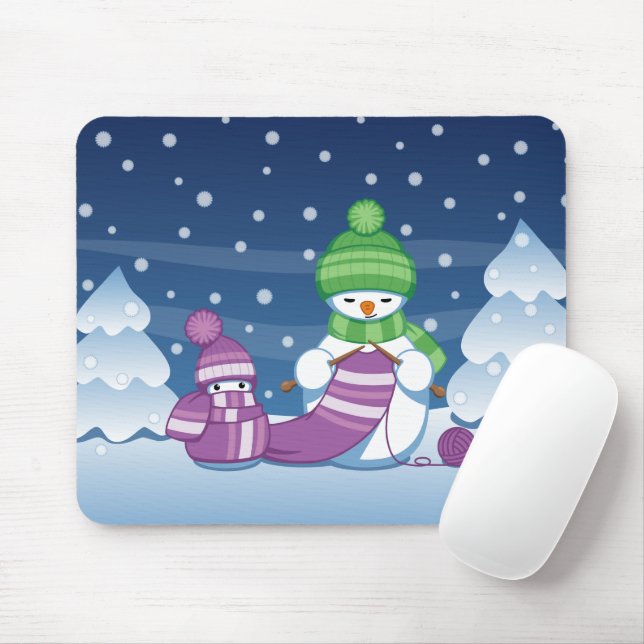 Crafty Snowman Knitting Scarf Mouse Pad (With Mouse)