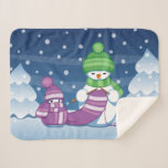 Crafty Snowman Knitting Scarf Sherpa Blanket<br><div class="desc">Vector illustration of two adorable cartoon snowmen dressed in knitted hats and scarves. The big crafty snowman is knitting an oversized scarf for the little one. The scarf is already wrapped several times around the cute little snowman.</div>