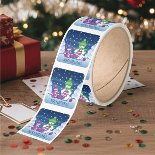 Crafty Snowman Knitting Scarf Square Sticker