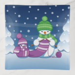 Crafty Snowman Knitting Scarf Trinket Tray<br><div class="desc">Vector illustration of two adorable cartoon snowmen dressed in knitted hats and scarves. The big crafty snowman is knitting an oversized scarf for the little one. The scarf is already wrapped several times around the cute little snowman.</div>