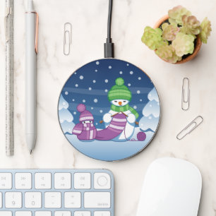 Crafty Snowman Knitting Scarf Wireless Charger