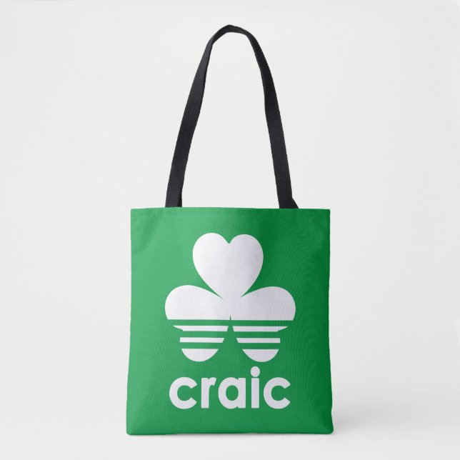 Craic Three Stripes St Patricks Day Irish Shamrock Tote Bag (Front)