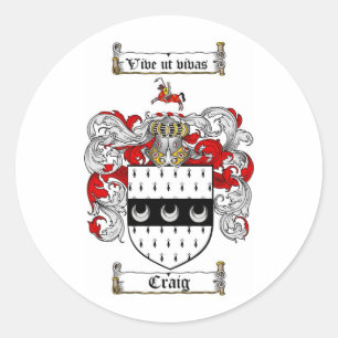 CRAIG FAMILY CREST - CRAIG COAT OF ARMS CLASSIC ROUND STICKER