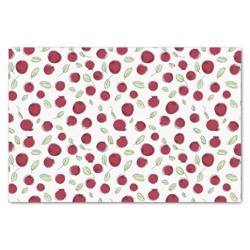 cranberries and leaves on white cute doodle style tissue paper