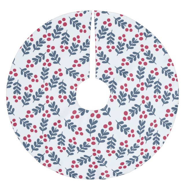 Cranberries Red Christmas Holiday Minialistic Brushed Polyester Tree Skirt (Front)