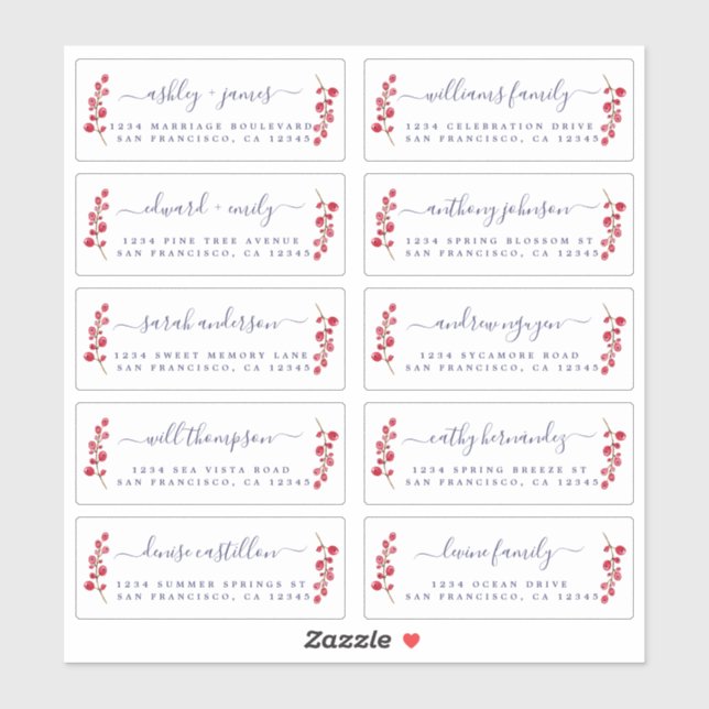 Cranberries Sprig Wedding Guest Address Labels (Sheet)