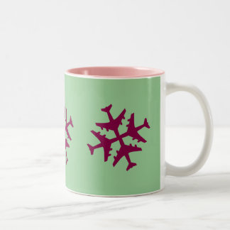 Cranberry Airplane Snowflake Two-Tone Coffee Mug