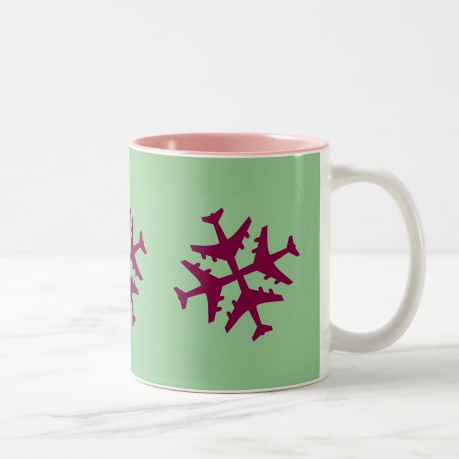 Cranberry Airplane Snowflake Two-Tone Coffee Mug (Right)