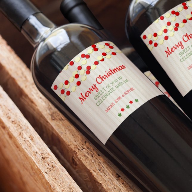 Cranberry and Popcorn Rustic Beadboard Christmas Wine Label (Creator Uploaded)