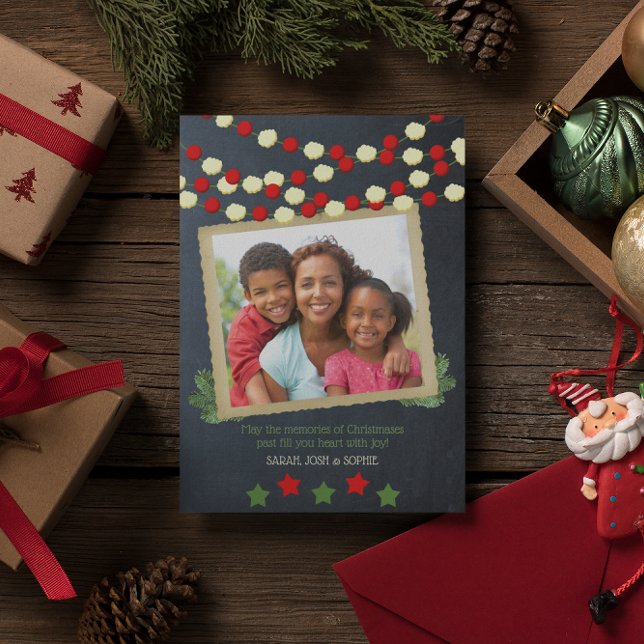 Cranberry and Popcorn Rustic Photo Christmas Holiday Card (Creator Uploaded)