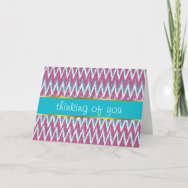 Cranberry and Teal iKat ZigZag Pattern Card (Front)