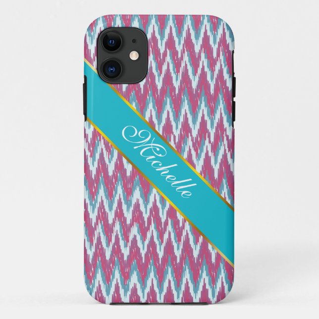 Cranberry and Teal iKat ZigZag Pattern Case-Mate iPhone Case (Back)