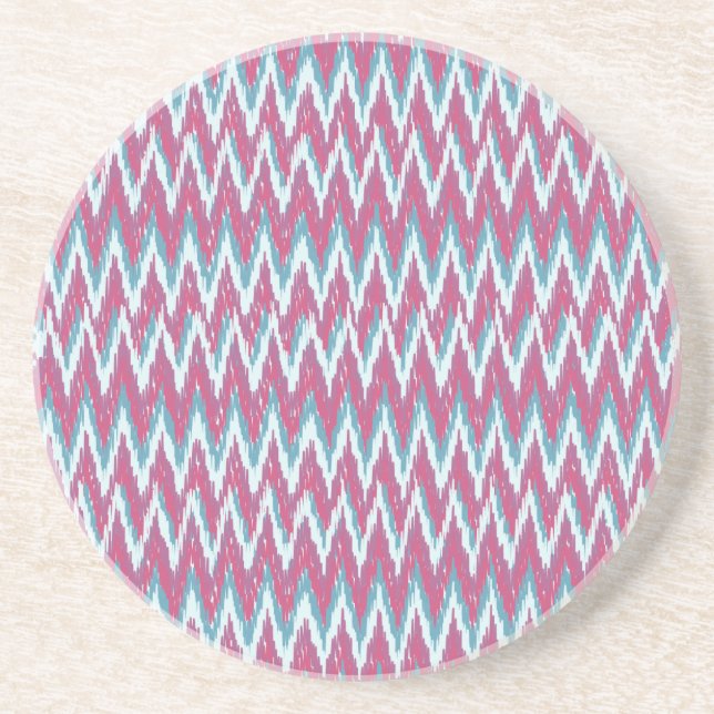 Cranberry and Teal iKat ZigZag Pattern Coaster (Front)