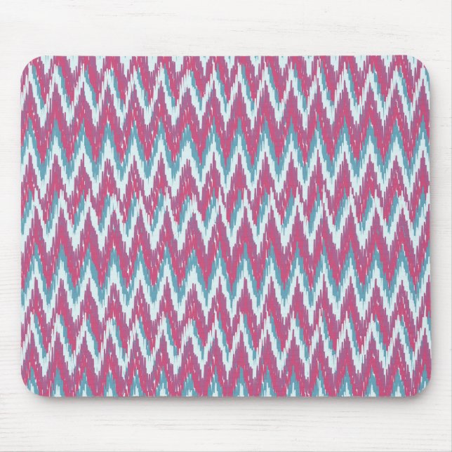 Cranberry and Teal iKat ZigZag Pattern Mouse Pad (Front)