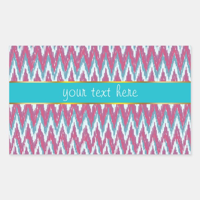 Cranberry and Teal iKat ZigZag Pattern Rectangular Sticker (Front)