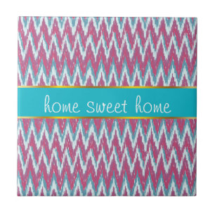 Cranberry and Teal iKat ZigZag Pattern Tile