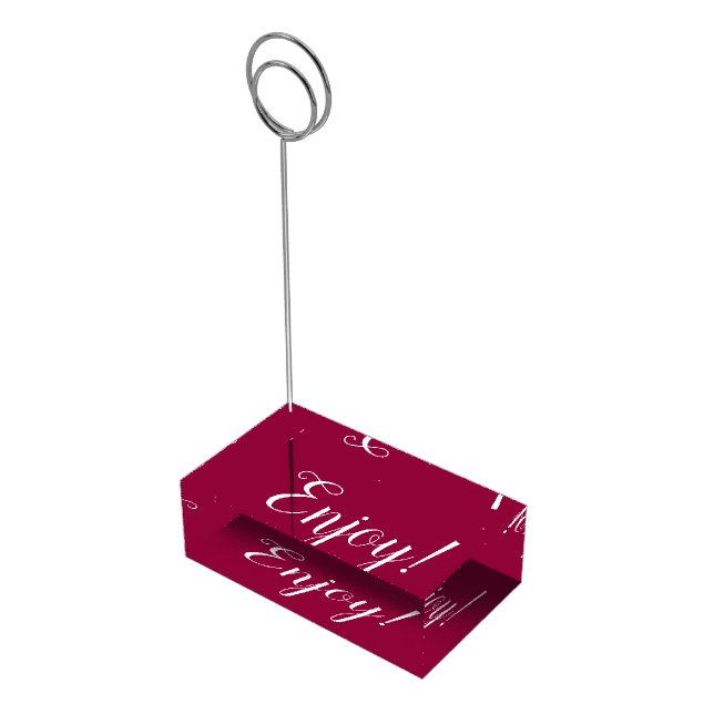 Cranberry and White Minimal Simple Enjoy  Place Card Holder (Corner)