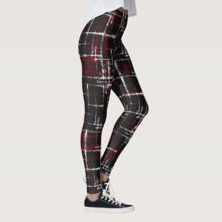 cranberry and white on black abstract crisscross leggings