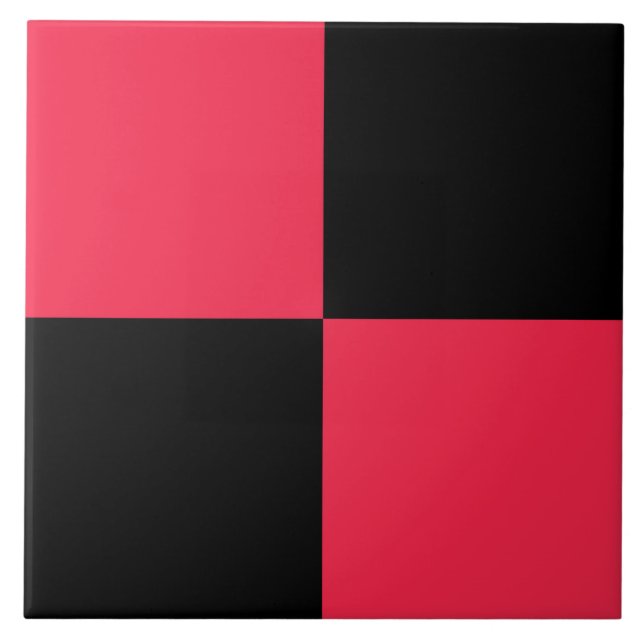 Cranberry Black Checker Pattern Ceramic Tile (Front)