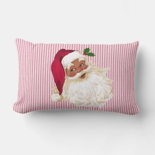 Cranberry Black Santa Claus Red  White Stripe Lumbar Pillow