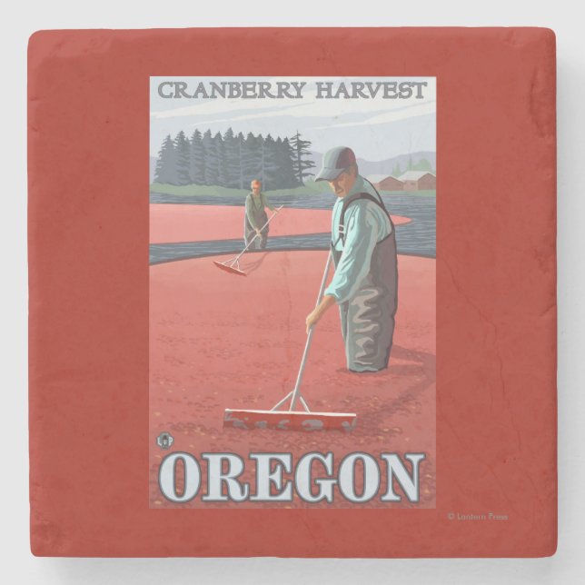 Cranberry Bogs Harvest Vintage Travel Poster Stone Coaster (Front)