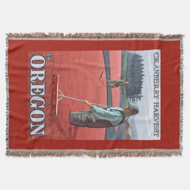 Cranberry Bogs Harvest Vintage Travel Poster Throw Blanket (Front)