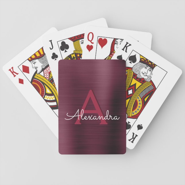 Cranberry Burgundy Purple Stainless Steel Monogram Playing Cards (Back)