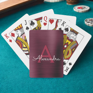 Cranberry Burgundy Purple Stainless Steel Monogram Poker Cards