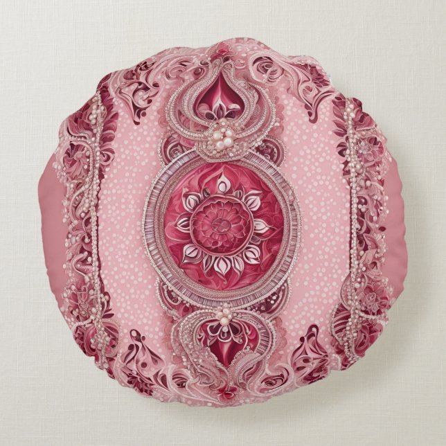 Cranberry Cherry Lace AI art  Round Pillow (Back)