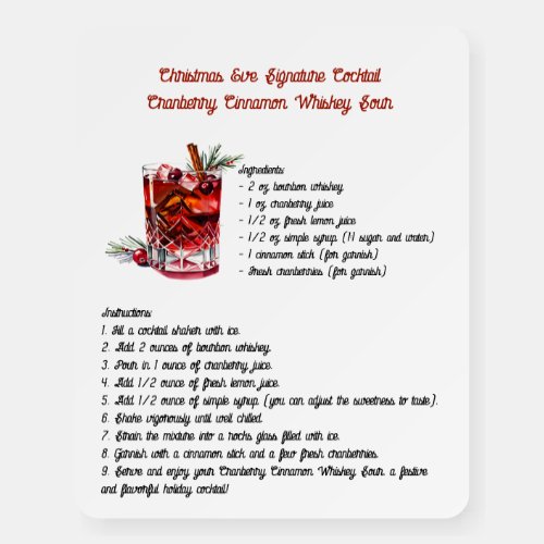 Cranberry Cinnamon Christmas Signature Cocktail Foam Board