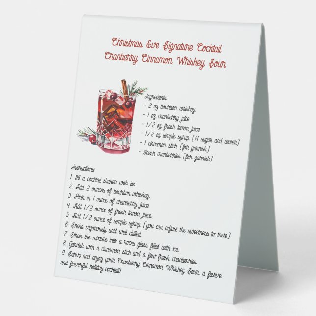 Cranberry Cinnamon Christmas Signature Cocktail Table Tent (Front)