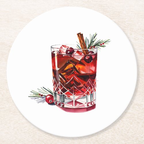 Cranberry Cinnamon Whiskey Sour Cocktail Round Paper Coaster