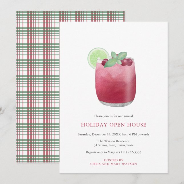 Cranberry Cocktail Festive Christmas Drinks Party Invitation (Front/Back)