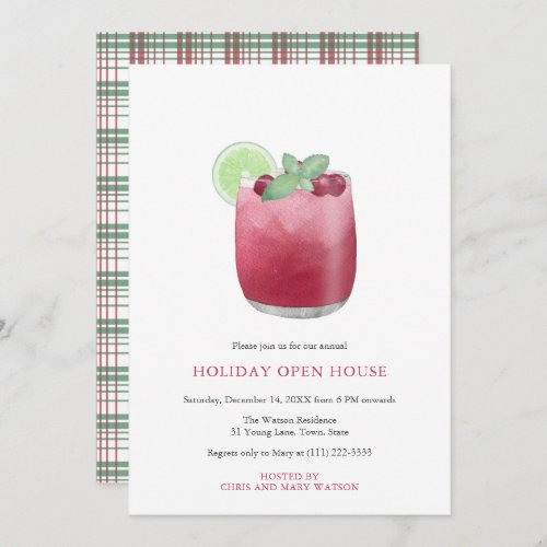 Cranberry Cocktail Festive Christmas Drinks Party Invitation