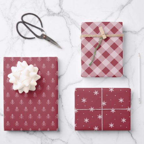 Cranberry  Coordinating Holiday Pattern Wrapping Paper Sheets