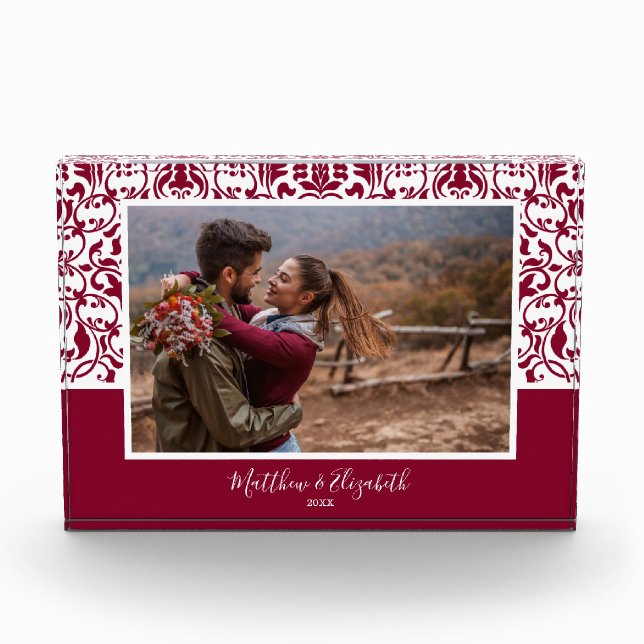 Cranberry Damask Christmas Custom Photo Block (Front)