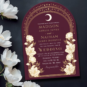 Cranberry Elegant Arch Art Nouveau Wedding Invitation