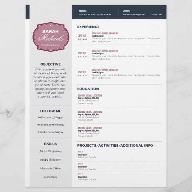 Cranberry Emblem Resume Letterhead (Front)