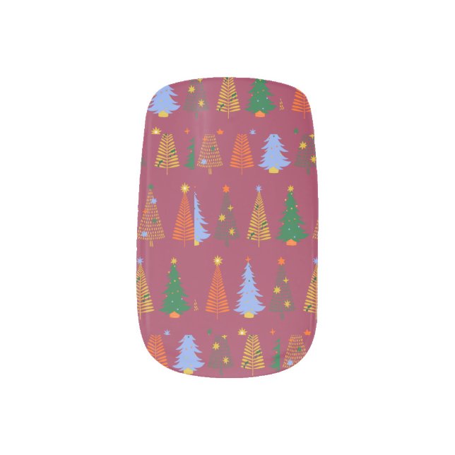 Cranberry Festive Christmas Trees Holiday Beauty Minx Nail Art (Left Thumb)
