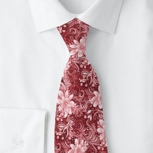 Cranberry Floral Batik Neck Tie