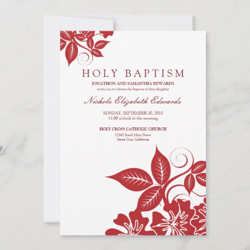 Cranberry Floral Holy Baptism Invitation