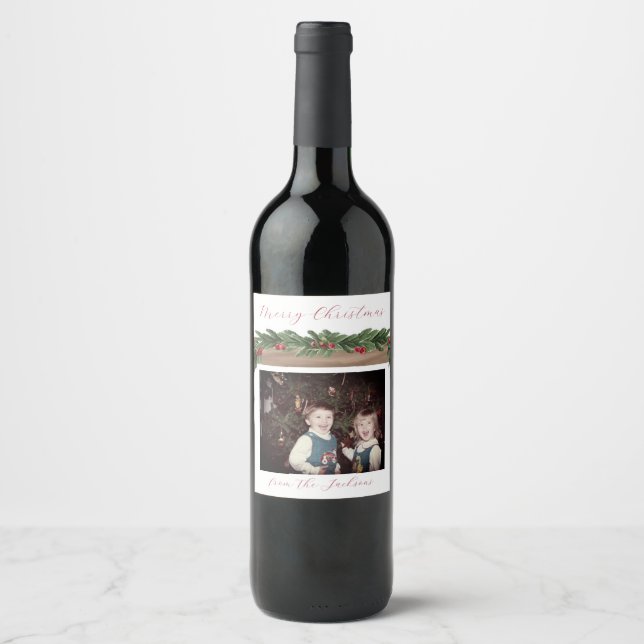 Cranberry Garland Holiday Christmas Wine Label (Front)