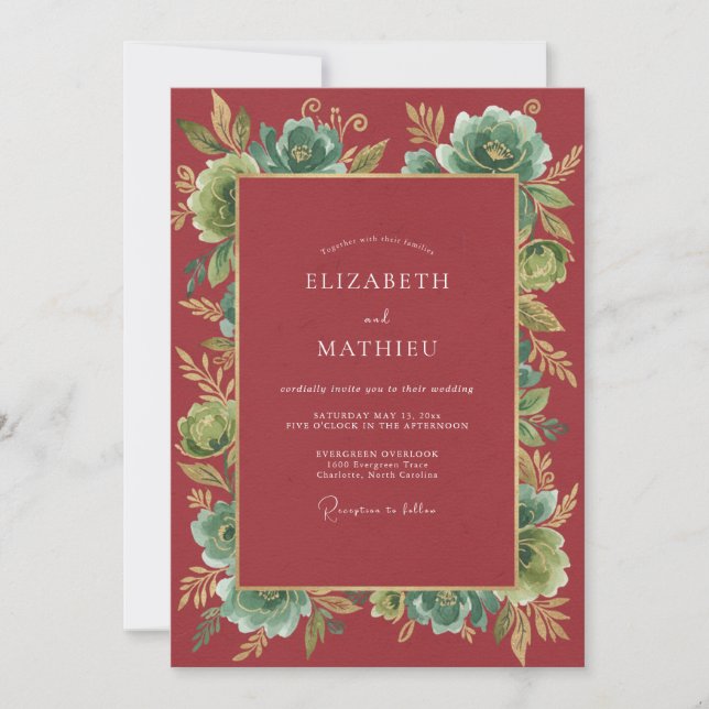 Cranberry Gilded Winter Wedding Invitation (Front)
