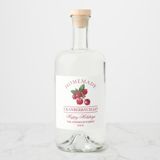 Cranberry Homemade Cranberrycello Holiday Liquor Bottle Label (Front)