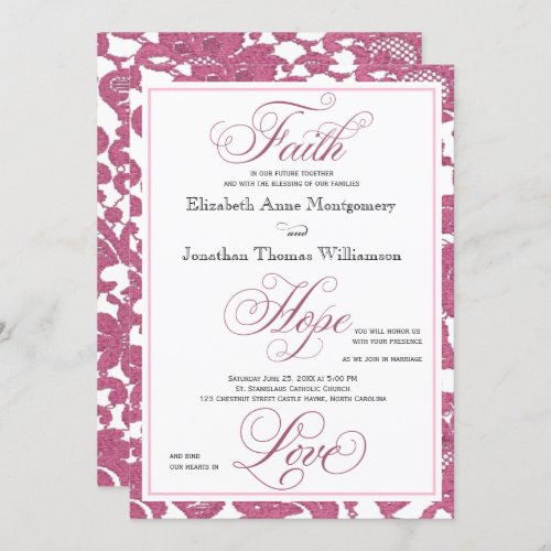 Cranberry Lace Christian Wedding Invitation