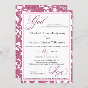 Cranberry Lace God is Love Christian Wedding Invitation