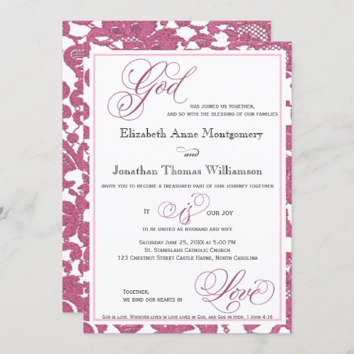 Cranberry Lace Religious Wedding Invitation