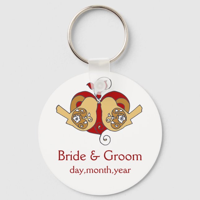 Cranberry Latte Camel Floral Birds Save the Date Keychain (Front)